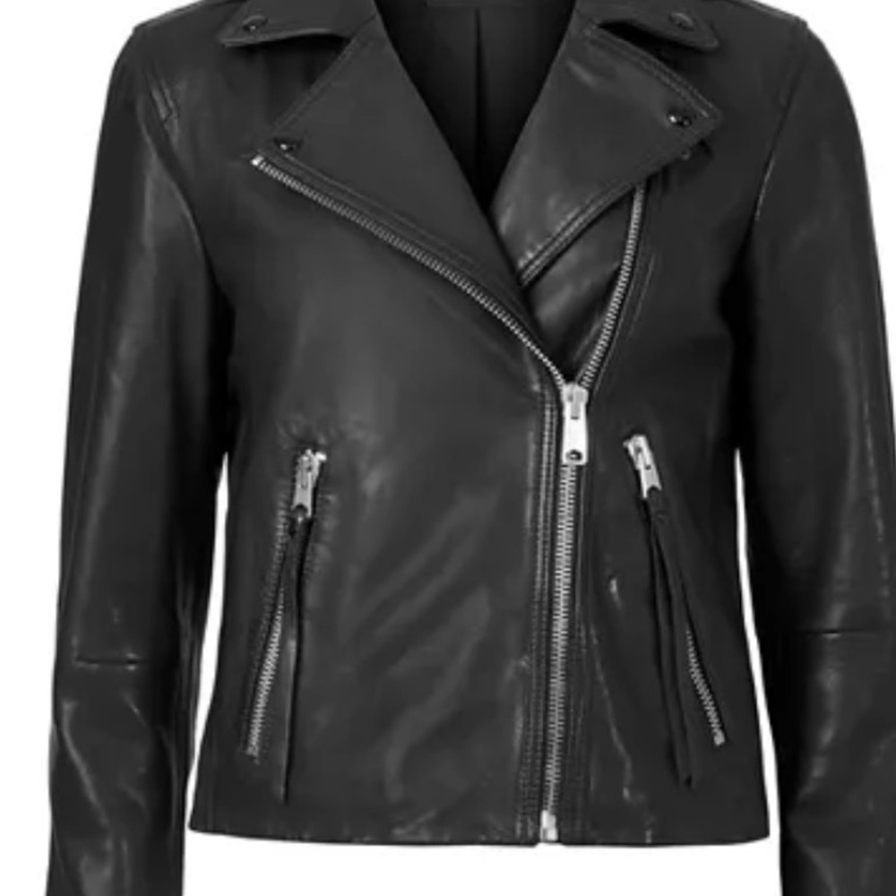 ALLSAINTS DOLBY BIKER SHEEP LEATHER JACKET BLACK SIZE 6